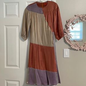 Unique shimmer colorblock midi dress